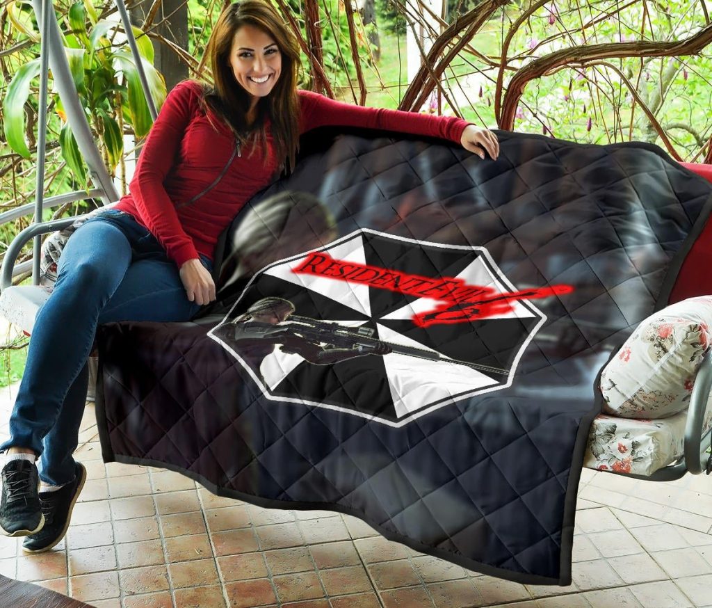 resident evil game premium quilt black white umbrella corporation blonde girl quilt blanketdtyye - Resident Evil Store