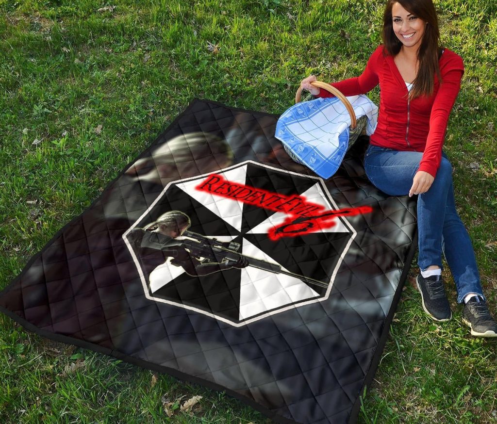 resident evil game premium quilt black white umbrella corporation blonde girl quilt blanketfck7n - Resident Evil Store