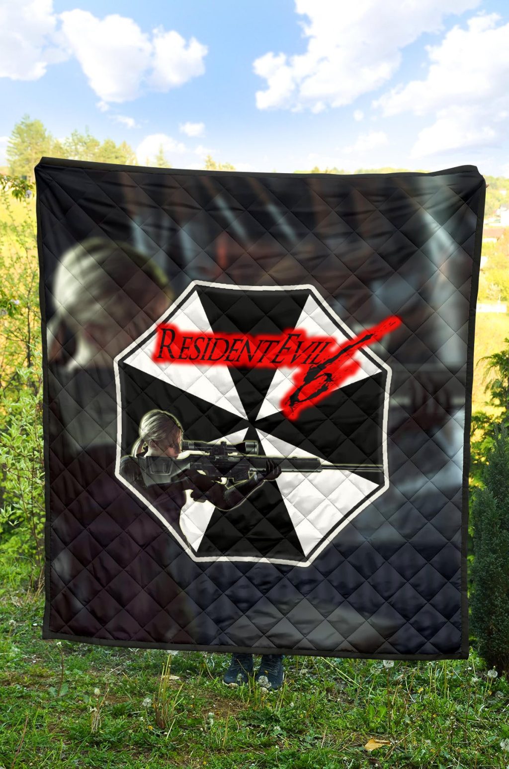 resident evil game premium quilt black white umbrella corporation blonde girl quilt - Resident Evil Store