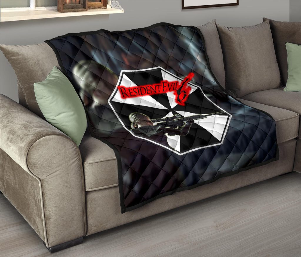 resident evil game premium quilt black white umbrella corporation blonde girl quilt blanketirp4k - Resident Evil Store