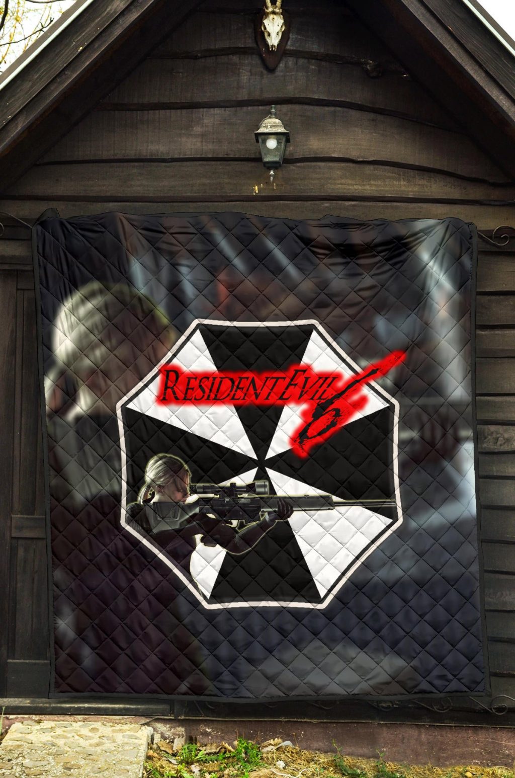 resident evil game premium quilt black white umbrella corporation blonde girl quilt blanketjimef - Resident Evil Store