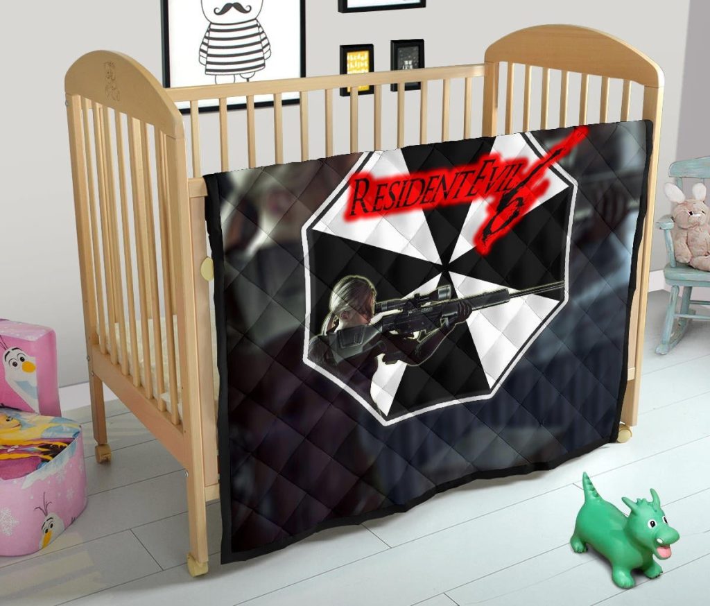 resident evil game premium quilt black white umbrella corporation blonde girl quilt blanketnaktp - Resident Evil Store