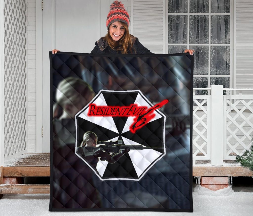 resident evil game premium quilt black white umbrella corporation blonde girl quilt blanketnhsq9 - Resident Evil Store