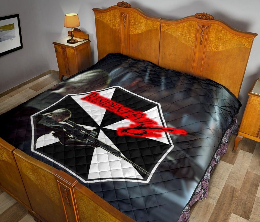 resident evil game premium quilt black white umbrella corporation blonde girl quilt blanketujvbn - Resident Evil Store