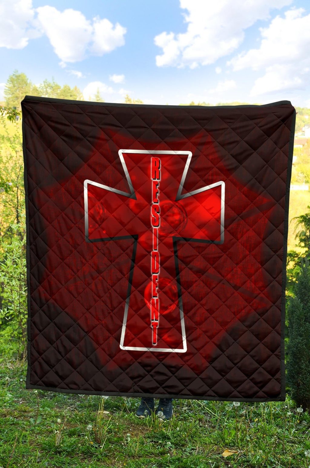 resident evil game premium quilt red umbrella corporation with blood in cross quilt - Resident Evil Store