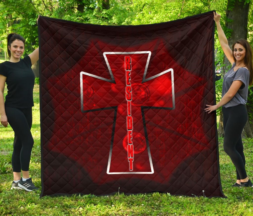 resident evil game premium quilt red umbrella corporation with blood in cross quilt blanketogbk9 - Resident Evil Store