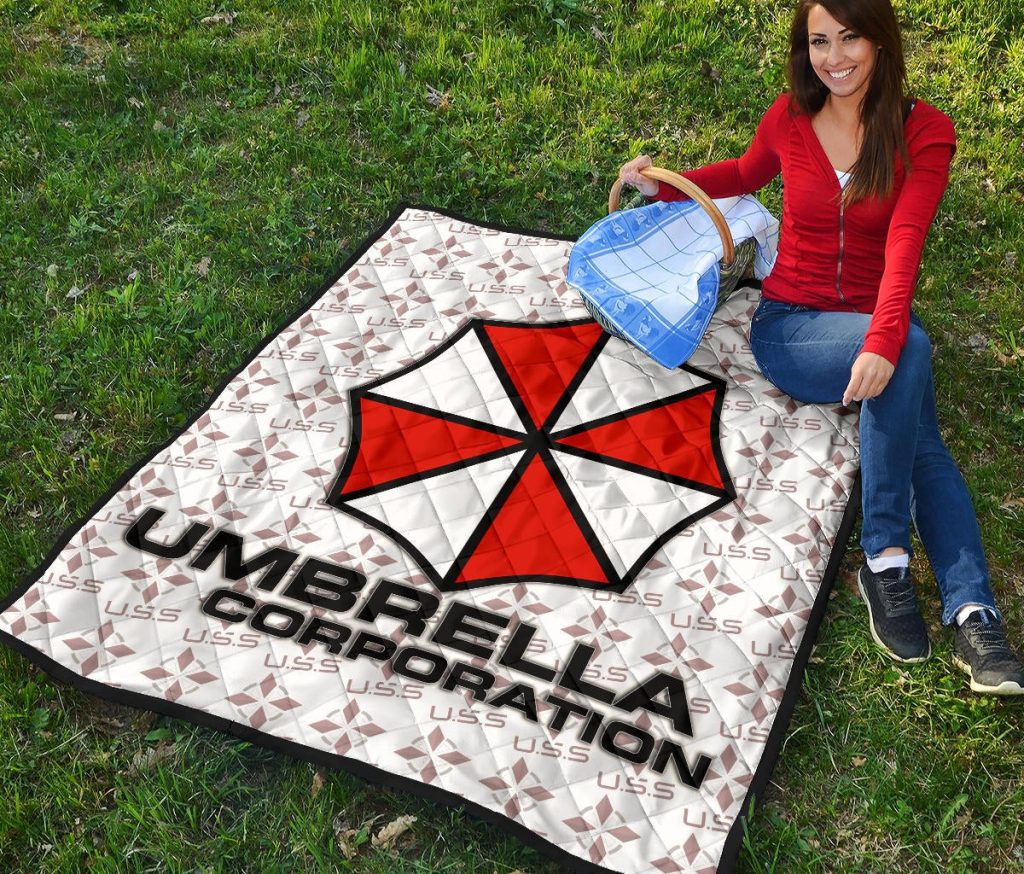 resident evil game premium quilt umbrella corp symbol uss white and red quilt - Resident Evil Store