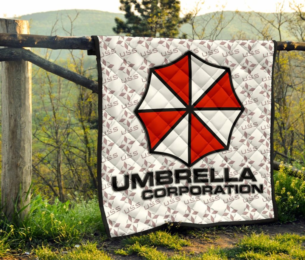 resident evil game premium quilt umbrella corp symbol uss white and red quilt - Resident Evil Store