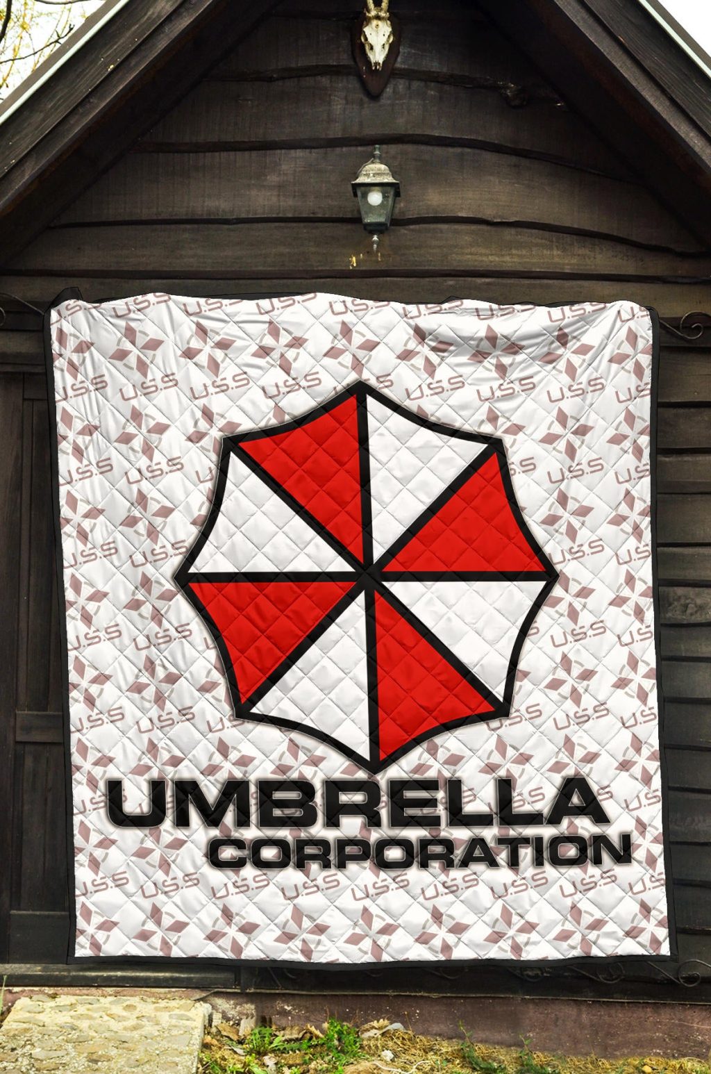 resident evil game premium quilt umbrella corp symbol uss white and red quilt - Resident Evil Store