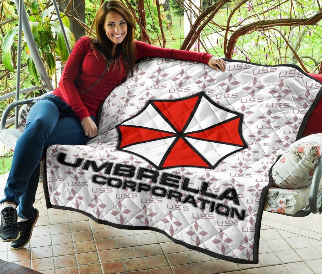 resident evil game premium quilt umbrella corp symbol uss white and red quilt blankett4fon - Resident Evil Store